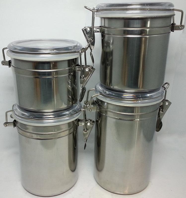 厂家直销不锈钢保鲜罐4寸密封茶叶罐家用干货五谷杂粮礼品4件套产品图