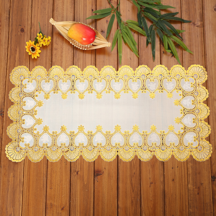 Creative 40*84CM rectangular western table mat, gold-plated, waterproof and non-slip table mat, European PVC heat insulation tea table mat details Picture