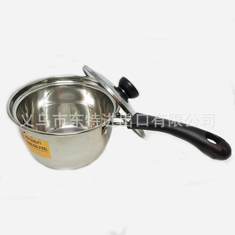 Factory direct sales of stainless steel milk pot three-piece set, Korean-style glass lid gift pot, single-handle multi-functional milk pot Specification image
