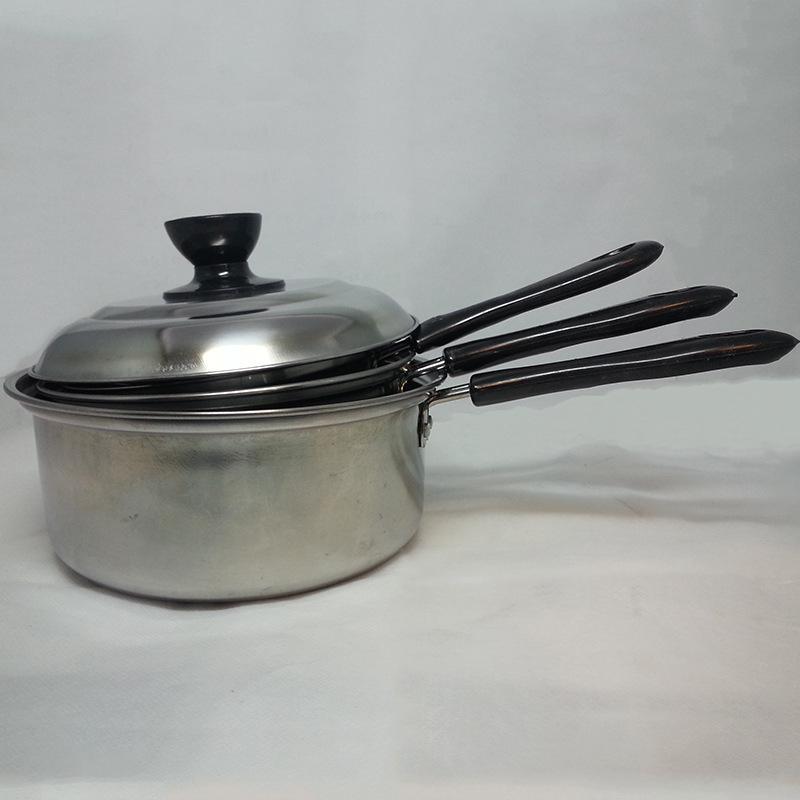 厂家直销不锈钢三件套奶锅单柄全钢盖单底泡面锅超市货源批发