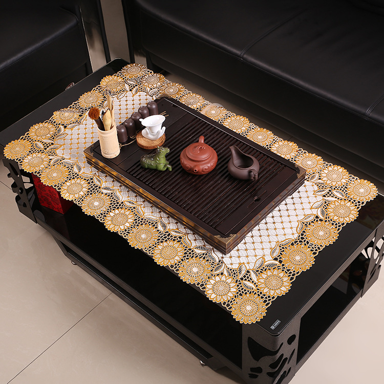 PVC桌垫 创意烫金镂空茶几垫 防水防滑桌垫 60*100CM桌面装饰垫详情图2