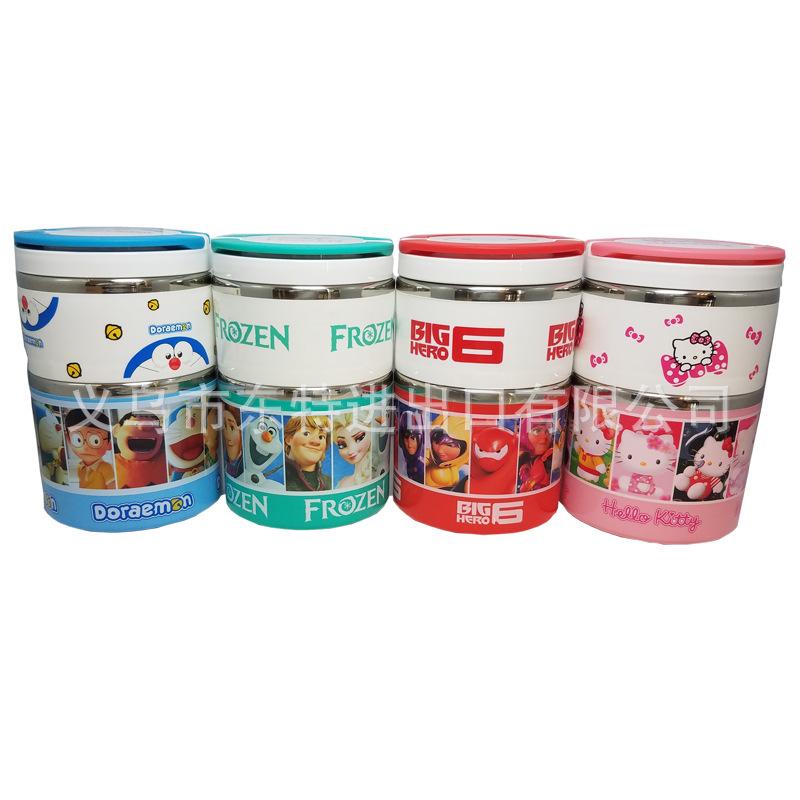 Stainless steel round lunch box in cartoon shape, children's Frozen Big white robot cat food box, student picnic lunch box details Picture