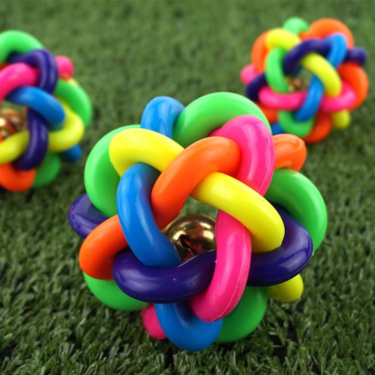 Pet Supplies Pet supplies Pet toy ball New material woven rainbow ball Dog cat colorful bell ball colorful pet supplies full figure