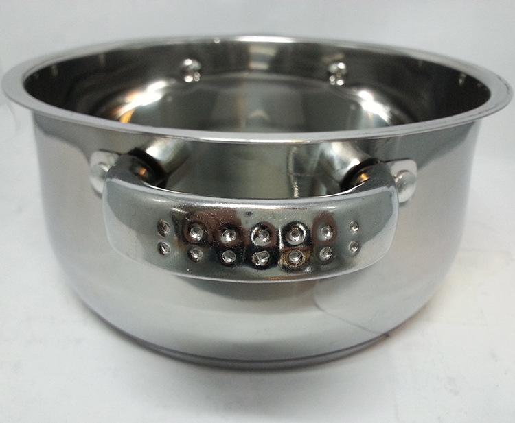 Factory direct sales of stainless steel double-bottom double-ear six-piece set strawberry soup pot, home stewing pot, all-steel lid gift pot set Item Picture
