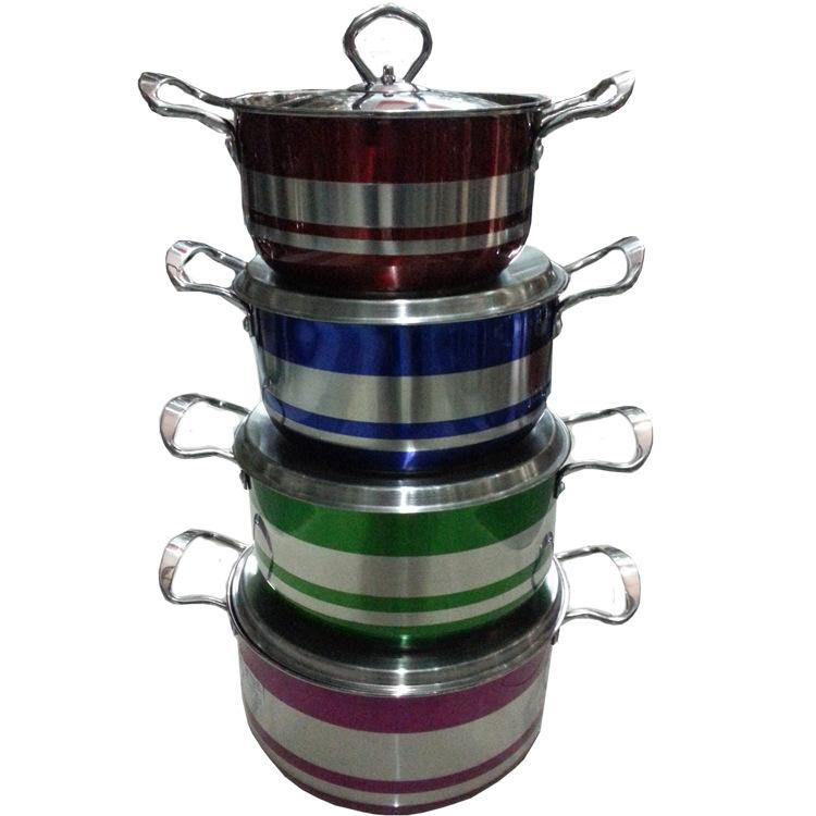 Factory direct sales of stainless steel color eight-piece set, all-steel lid pot, household soup pot, stewing pot, high-end gift pot
