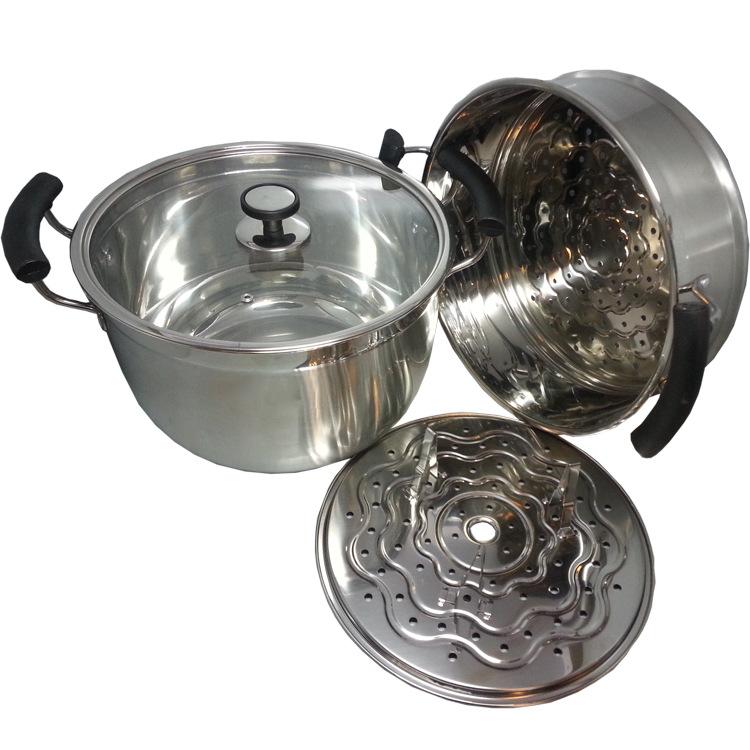 Manufacturer's stainless steel steamer with a double bottom, Korean-style two-layer steamer, steamer cage, household multi-functional export steamer details Picture