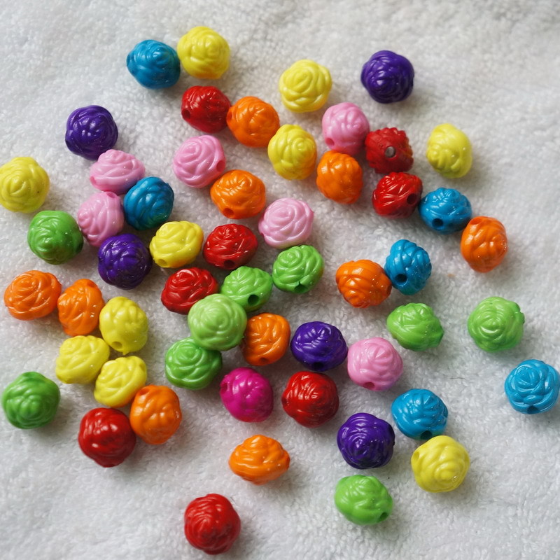 diy儿童手工串珠材料批发 彩色立体玫瑰花 亚克力双面玫瑰形状