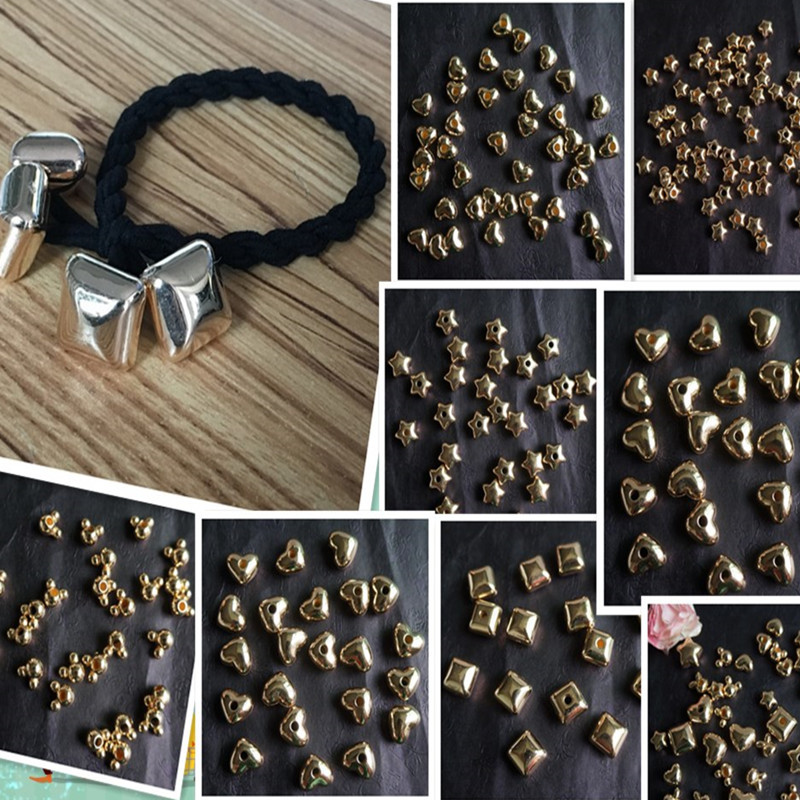 Factory direct sales of single-hole irregular-shaped hair band and hair rope accessories, as well as wholesale of heart-shaped electroplated bead hair accessory accessories details Picture