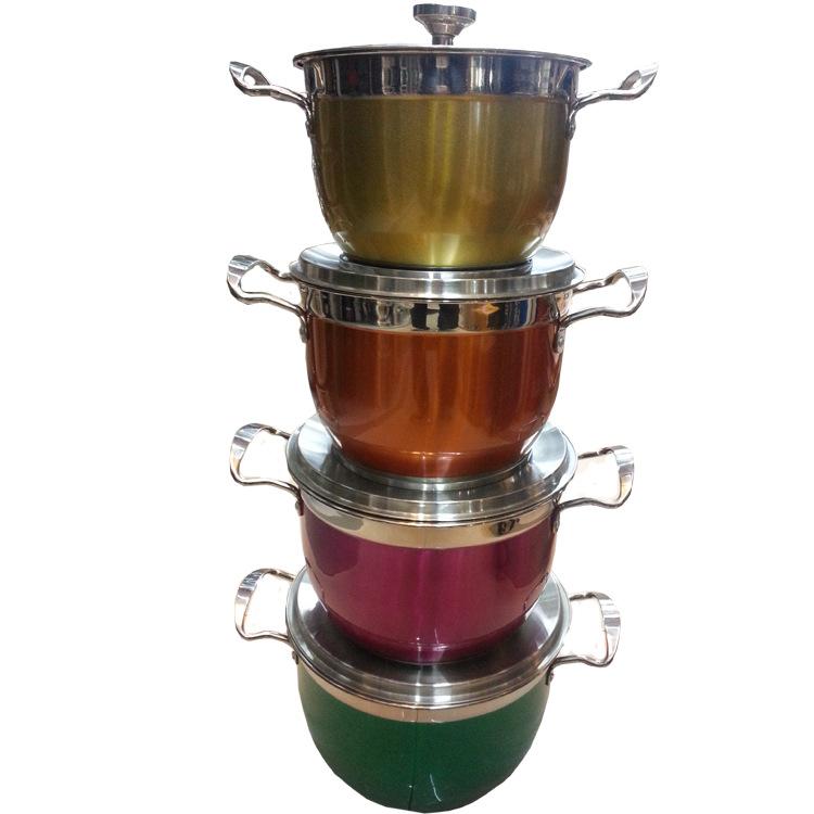 Direct-sale stainless steel soup pot, Korean-style colorful high soup pot, household multi-functional stewing pot, gift pot details Picture