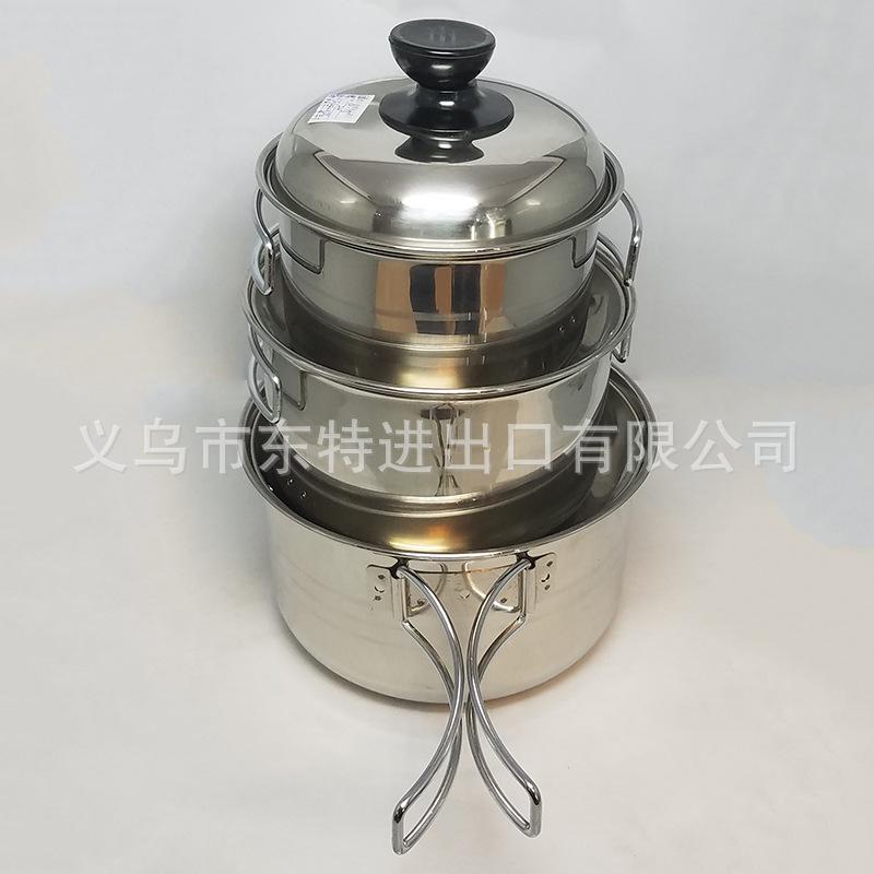 Factory direct sales of stainless steel movable ear milk pot, camping milk pot, three-piece set, steel lid milk pot, steel handle instant noodle pot Specification image