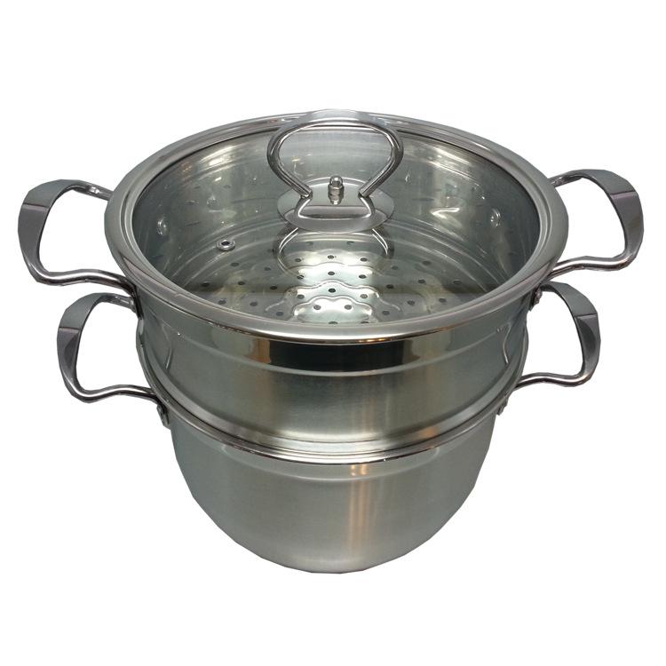 Factory direct sales of stainless steel steamers with single and double bottoms, Korean-style two-layer steamers, steamer baskets, household multi-functional steaming trays, gift POTS Specification image