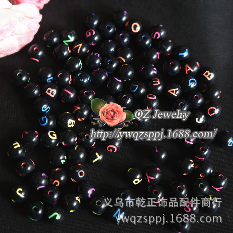 Hot-selling new 8mm white background letter bead diy letter bead jewelry accessories, string beads, acrylic beads wholesale Item Picture