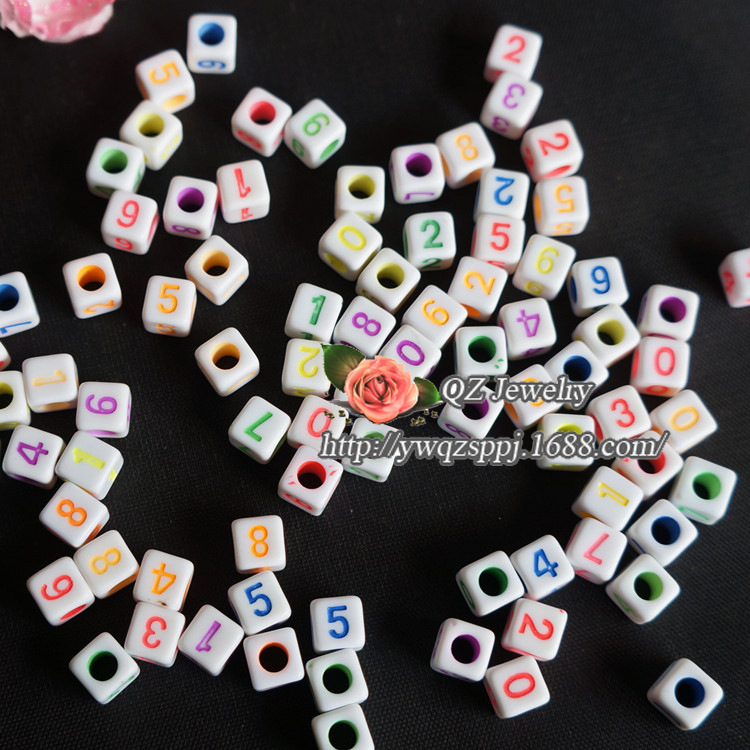 Factory direct sales of 7mm acrylic square water-washed letter beads, Arabic numeral beads, string accessory materials Item Picture