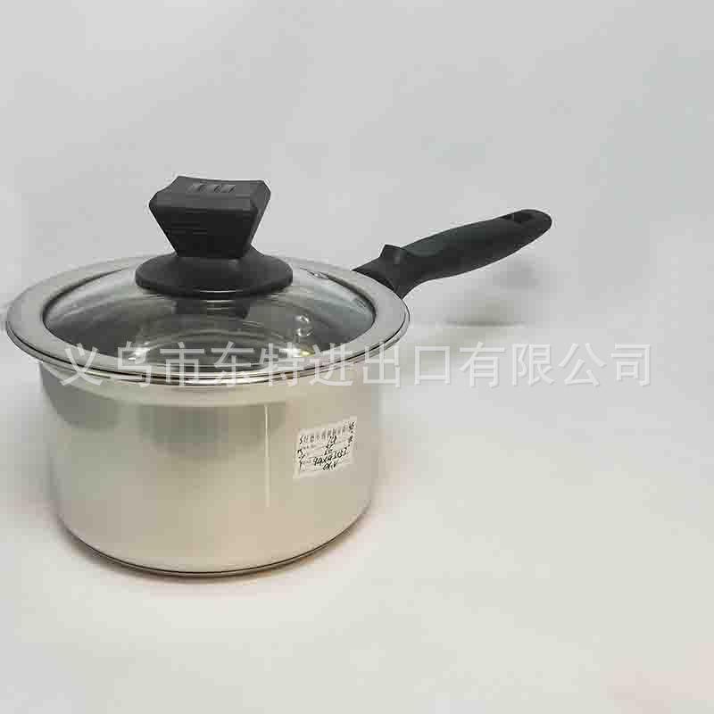 厂家直销不锈钢经典奶锅家用煮面条单柄锅宝宝辅食锅无磁复底奶锅白底实物图