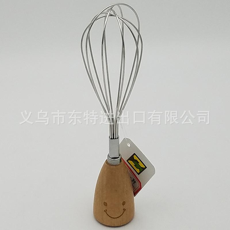 Factory direct sales stainless steel egg beater with oak handle, egg and cream baking mixer, household mini egg beater