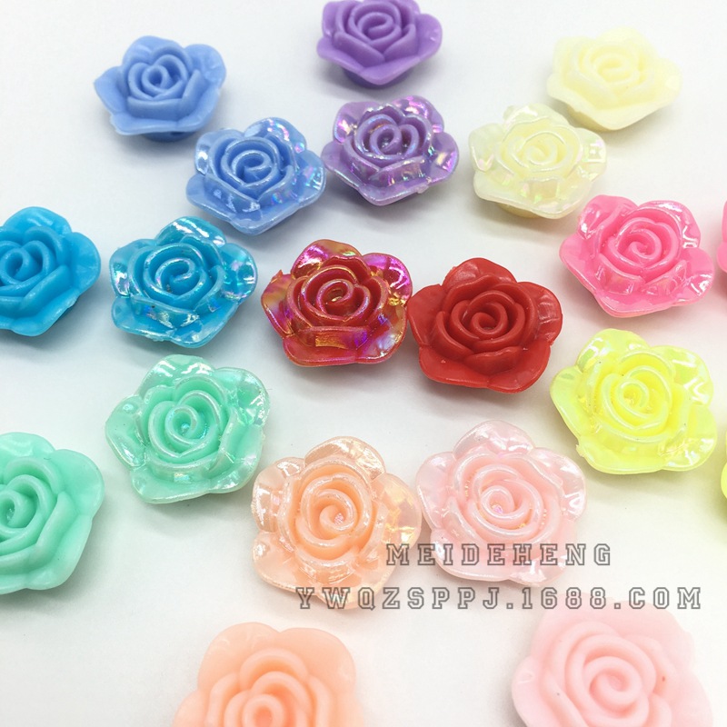Acrylic color-coated seven-color flowers, flat-bottomed rose, rainbow small flower bouquet, bride's bouquet, children's accessories, beads