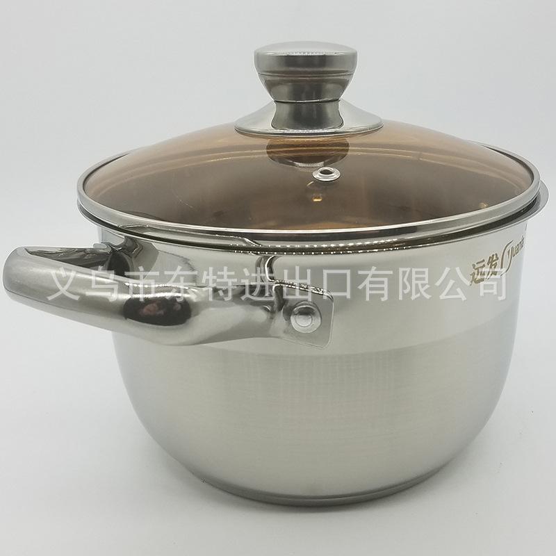 Factory direct sales of stainless steel double-ear soup pot, tea-colored glass lid double-bottom soup pot, high-end gift pot, household soup pot details Picture