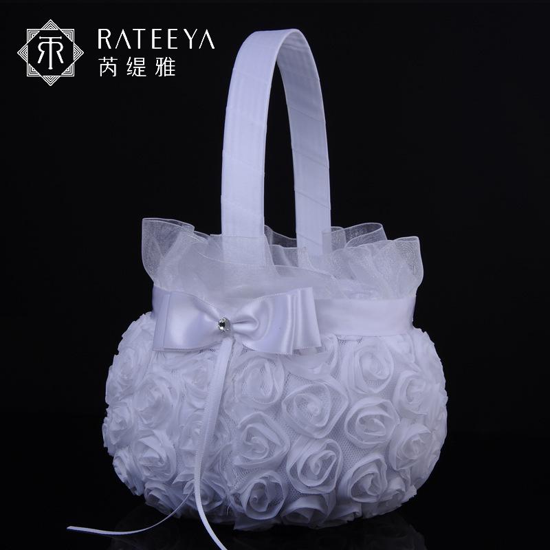 婚庆产品厂家直供欧式婚礼用品手工盘绣花篮蕾丝花边花童创意花篮结婚篮子