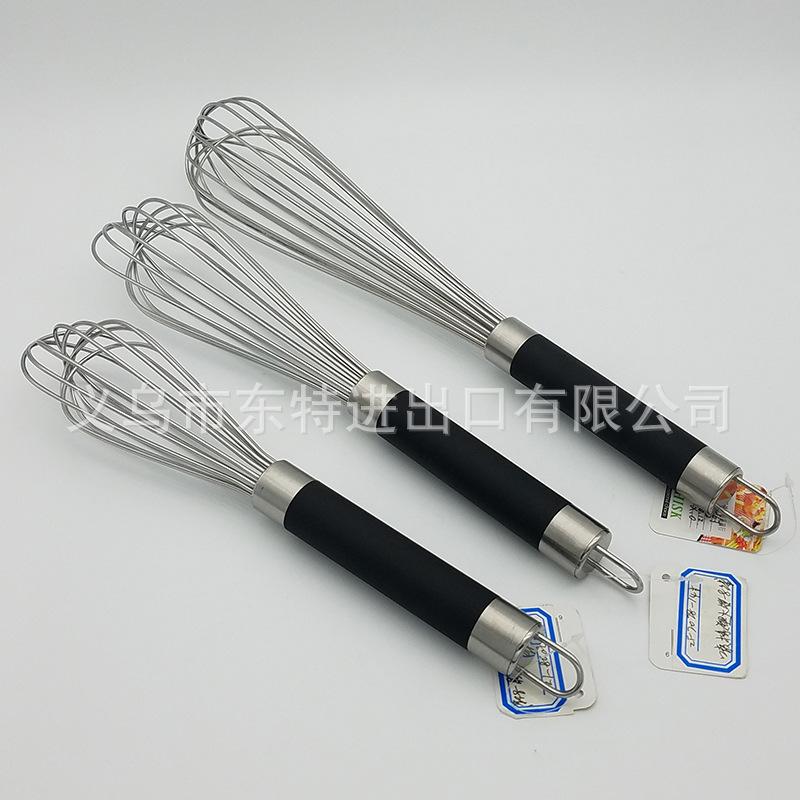 Factory direct sales of stainless steel egg beaters, high-end baking supplies, rubber-coated plastic handles, 8-line manual egg beaters details Picture
