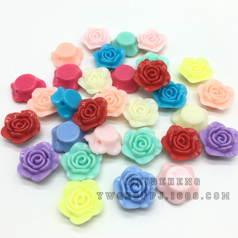 Acrylic color-coated seven-color flowers, flat-bottomed rose, rainbow small flower bouquet, bride's bouquet, children's accessories, beads details Picture