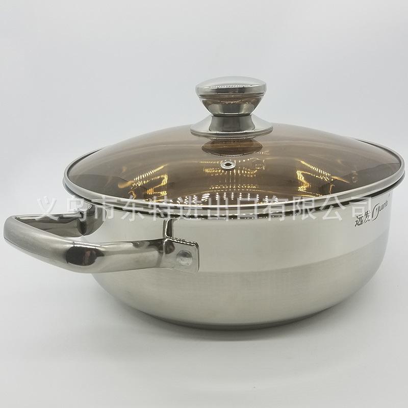 厂家直销不锈钢双耳汤锅高档家用火锅玻璃盖多用途汤锅礼品锅细节图