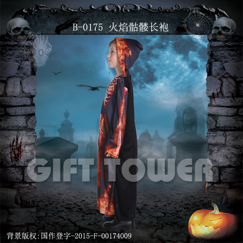 Hwan-woo's Halloween costume, vampire costume,B-0175 flame skull robe cosplay boy Item Picture