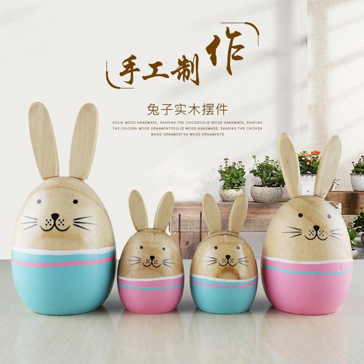 Handmade solid wood wood crafts decoration couple family decoration scenic gifts garden style rabbit family