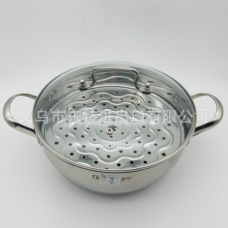 厂家直销不锈钢汤蒸锅高档复底玻璃双耳汤锅高档礼品火锅多用锅产品图