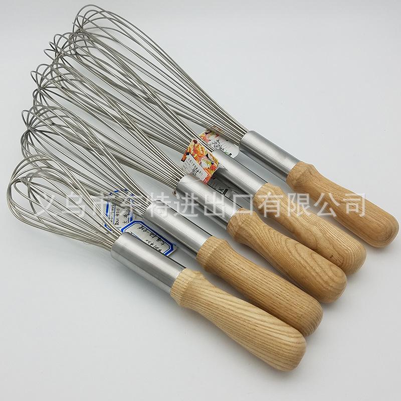 Factory direct sales of stainless steel egg beaters, 8-line oak handle stirrers, high-end manual egg beaters, baking utensils