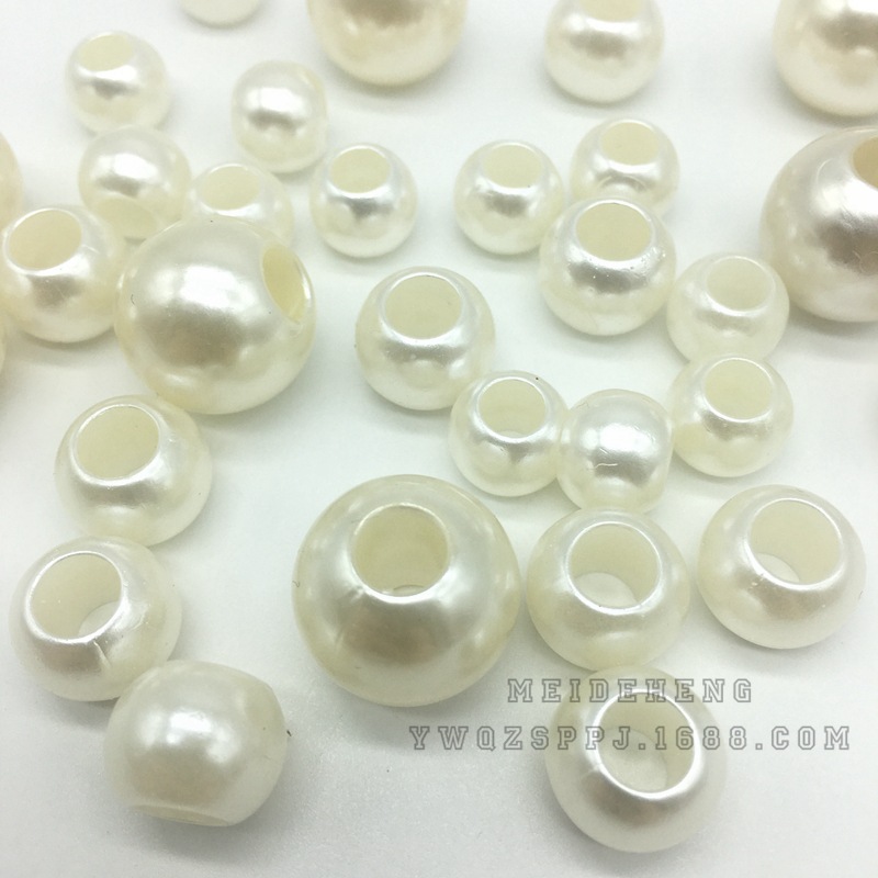 ABS优质大孔喷漆米白仿珍珠圆形桶珠DIY发绳皮圈饰品配件图