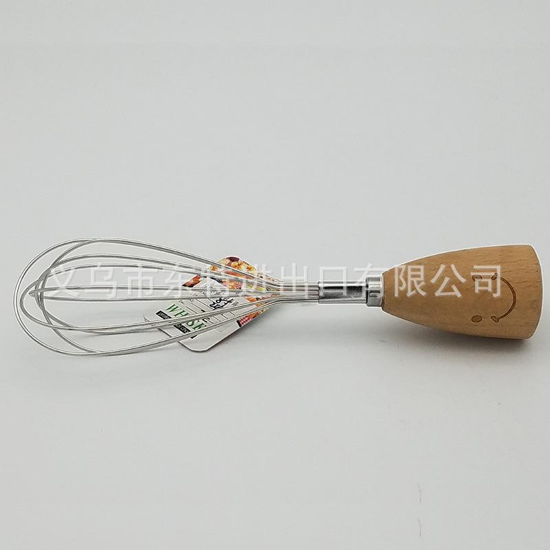 Factory direct sales stainless steel egg beater with oak handle, egg and cream baking mixer, household mini egg beater details Picture