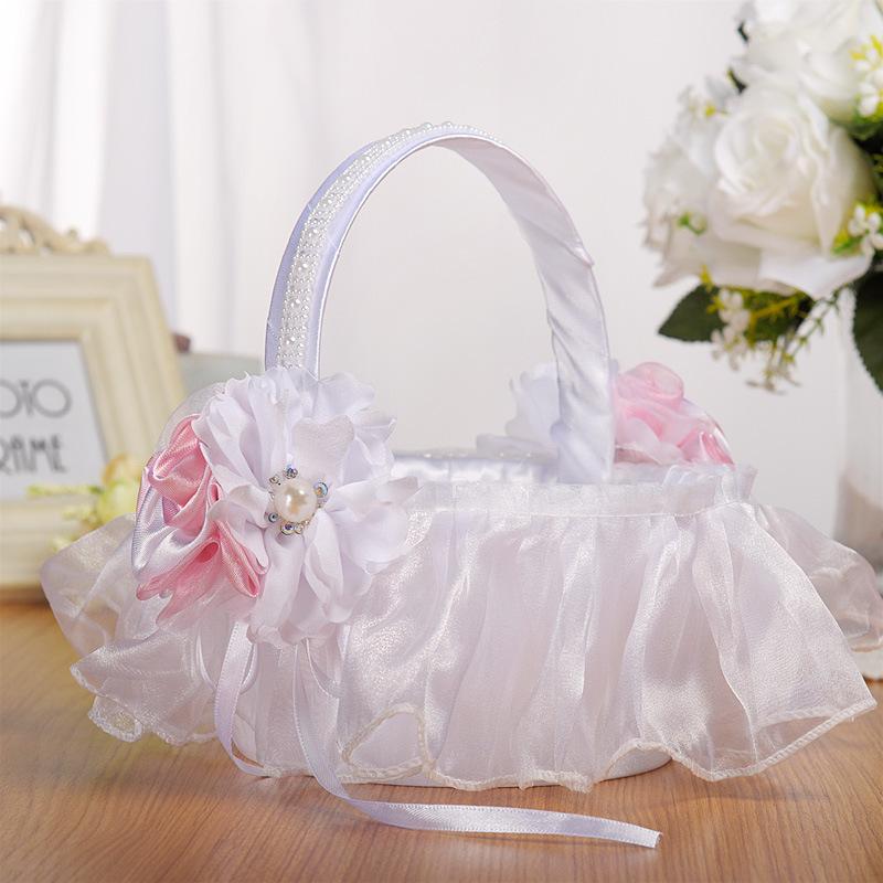 European and American creative wedding lace flower baskets, white bride flower girls scattering flowers, small flower baskets, wedding supplies wholesale details Picture