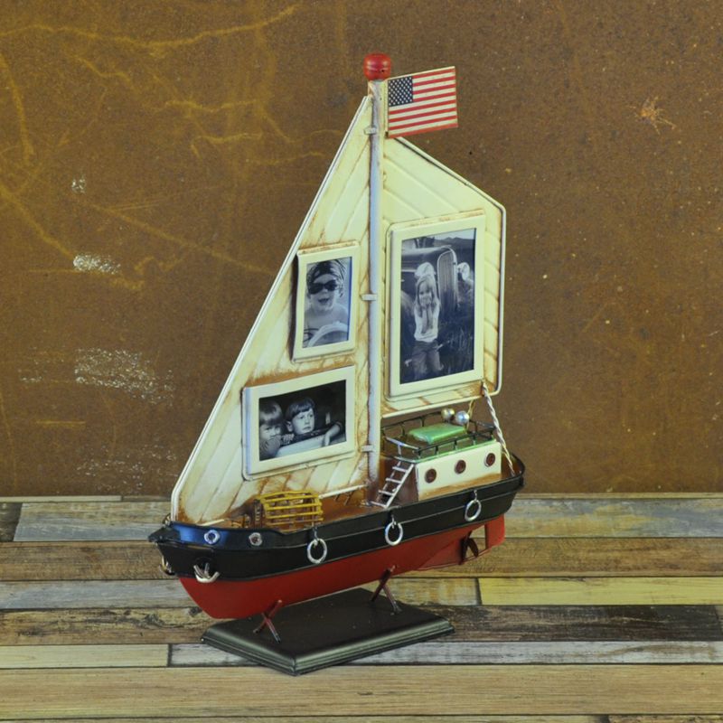 新款手工帆船照片墙 金属工艺品装饰 家居生日礼物摆件图