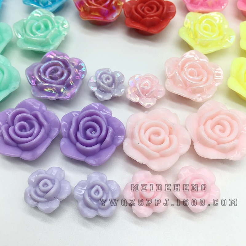 Acrylic color-coated seven-color flowers, flat-bottomed rose, rainbow small flower bouquet, bride's bouquet, children's accessories, beads Item Picture
