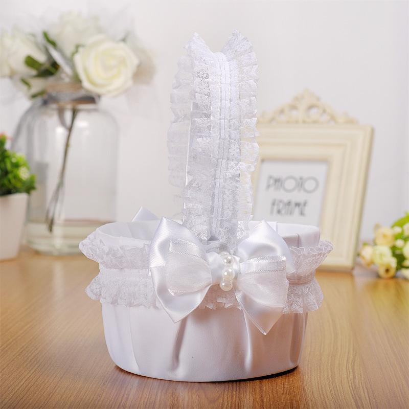 Western-style wedding, white lace trim, creative bow, bride's wedding candy basket, flower boy scattering flowers, wedding props Application Scenario