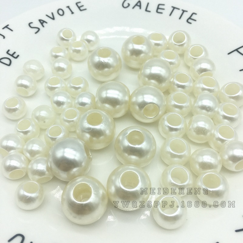 ABS优质大孔喷漆米白仿珍珠圆形桶珠DIY发绳皮圈饰品配件产品图