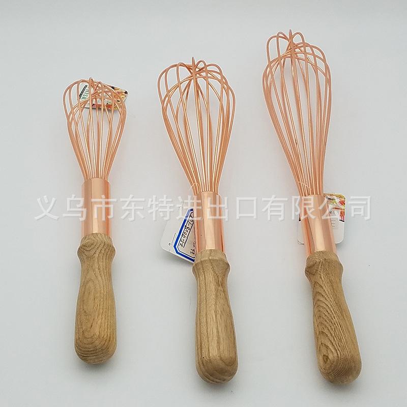 厂家直销不锈钢打蛋器玫瑰金橡木柄打蛋器8线搅拌和面器烘焙用品产品图