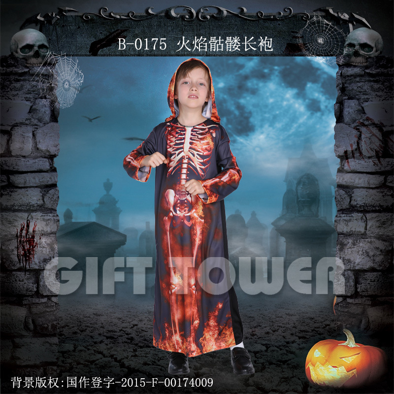 Hwan-woo's Halloween costume, vampire costume,B-0175 flame skull robe cosplay boy Application Scenario