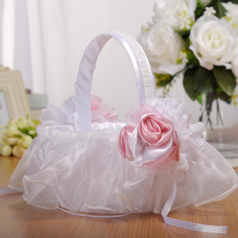 European and American creative wedding lace flower baskets, white bride flower girls scattering flowers, small flower baskets, wedding supplies wholesale Specification image
