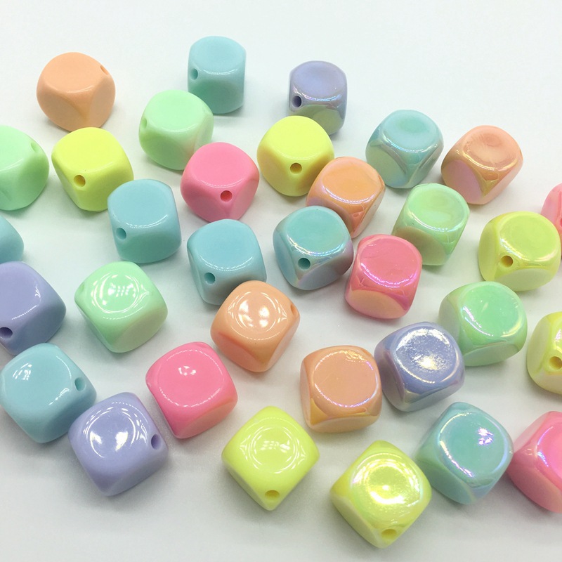 儿童益智类串珠玩具 彩色儿童饰品配件 亚克力石头 直孔方块珠子