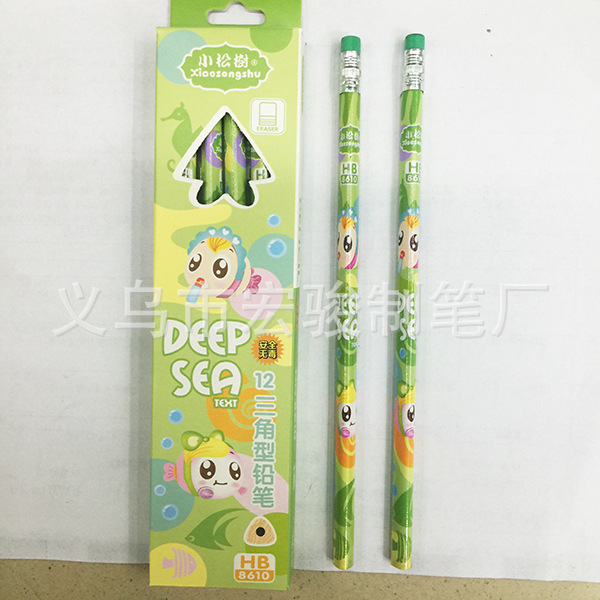 Manufacturer's stock of 12 wooden writing cartoon pencils in V-belt eraser boxes, student pencils HJ-8610 Specification image