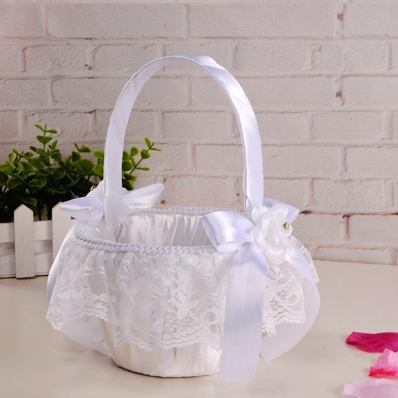 Wedding products, wedding products, wedding products, wedding products, wedding products, wedding products, direct supply from wedding products manufacturers. European-style wedding supplies, lace fabric flower baskets, white handcrafted bow flower baskets, flower scattering baskets for children wholesale details Picture