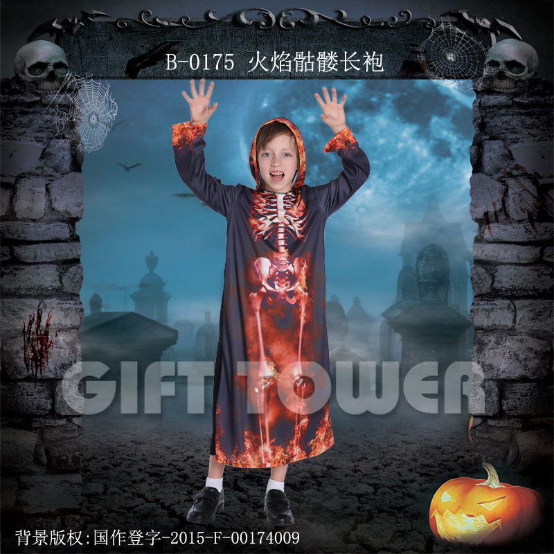 Hwan-woo's Halloween costume, vampire costume,B-0175 flame skull robe cosplay boy Specification image
