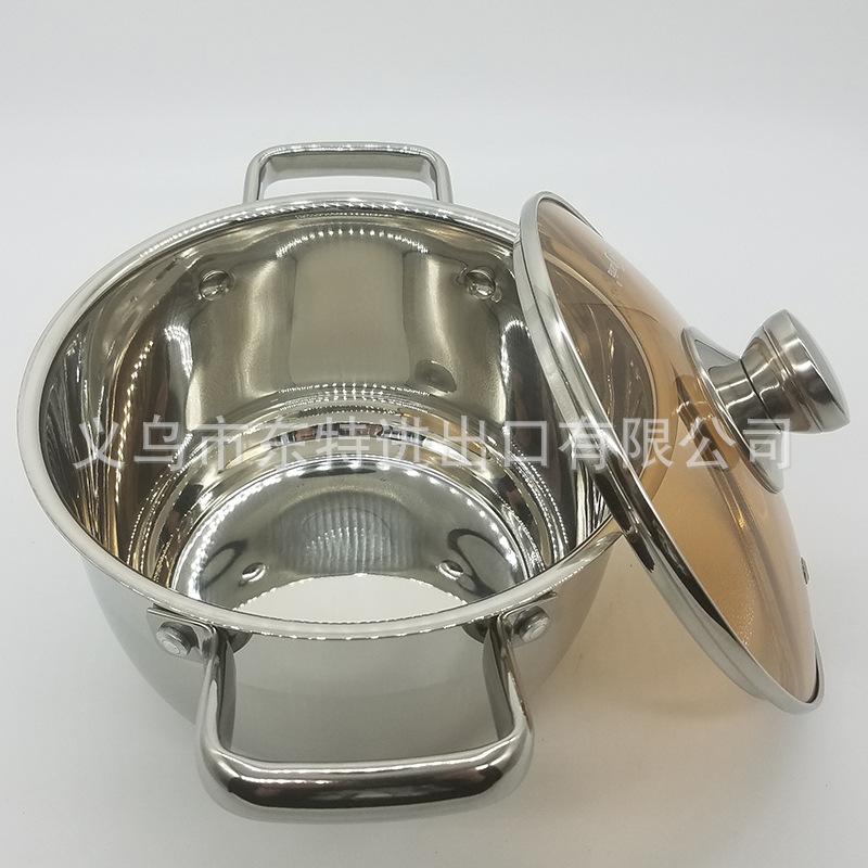 Factory direct sales of stainless steel double-ear soup pot, tea-colored glass lid double-bottom soup pot, high-end gift pot, household soup pot Application Scenario