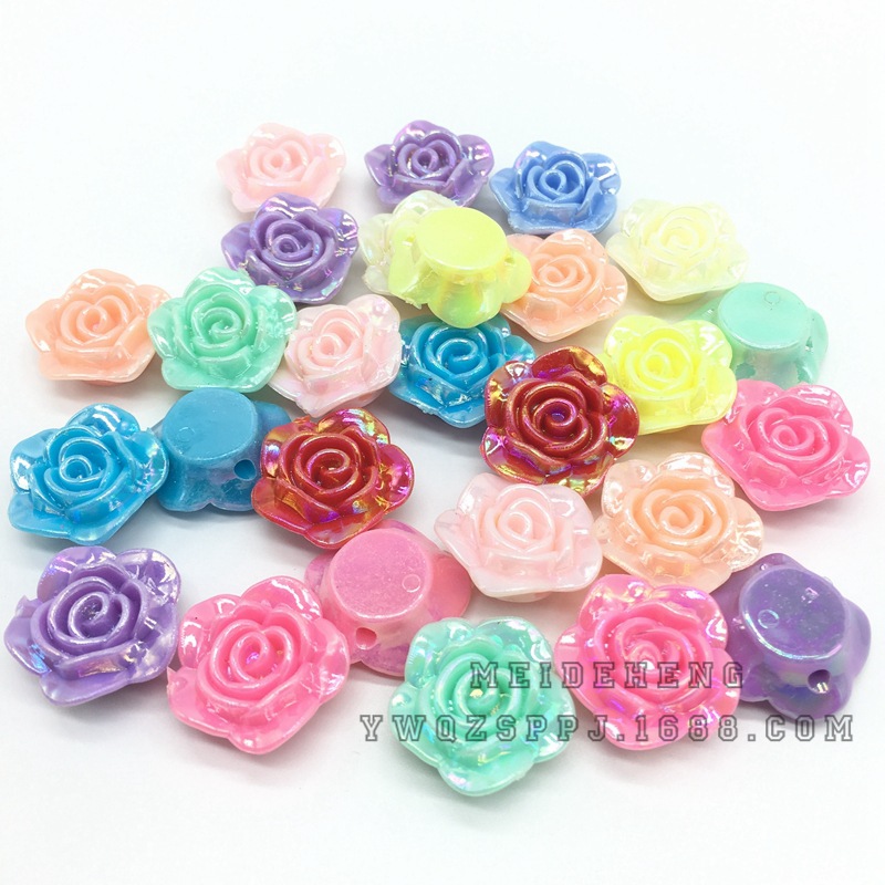 Acrylic color-coated seven-color flowers, flat-bottomed rose, rainbow small flower bouquet, bride's bouquet, children's accessories, beads Specification image
