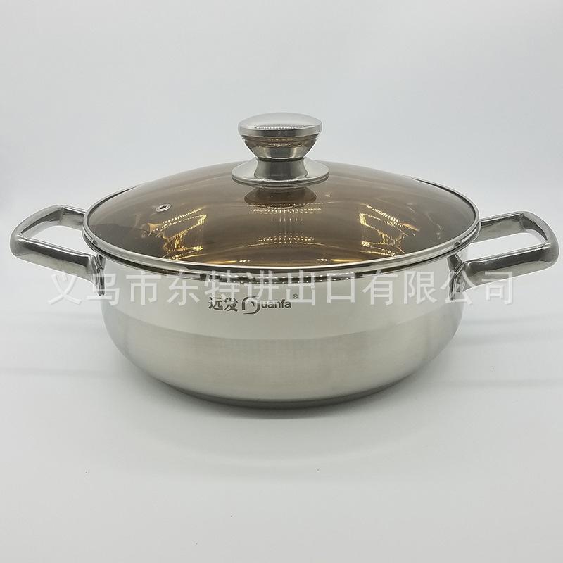 厂家直销不锈钢双耳汤锅高档家用火锅玻璃盖多用途汤锅礼品锅