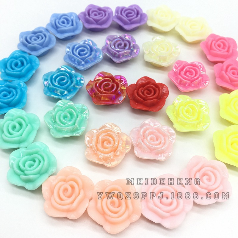Acrylic color-coated seven-color flowers, flat-bottomed rose, rainbow small flower bouquet, bride's bouquet, children's accessories, beads Application Scenario