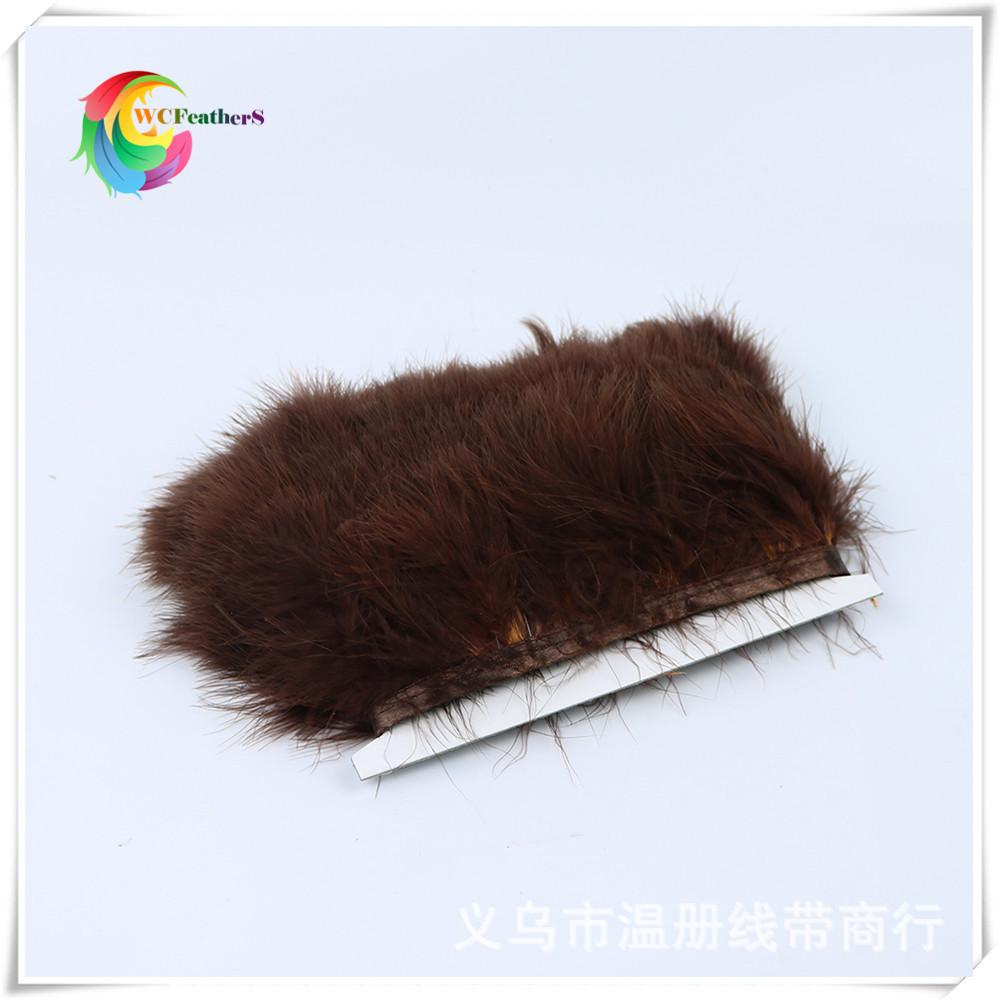 温册羽毛供应各色火鸡毛血管绒布边服装鞋帽线衣配羽毛咖啡色现货白底实物图