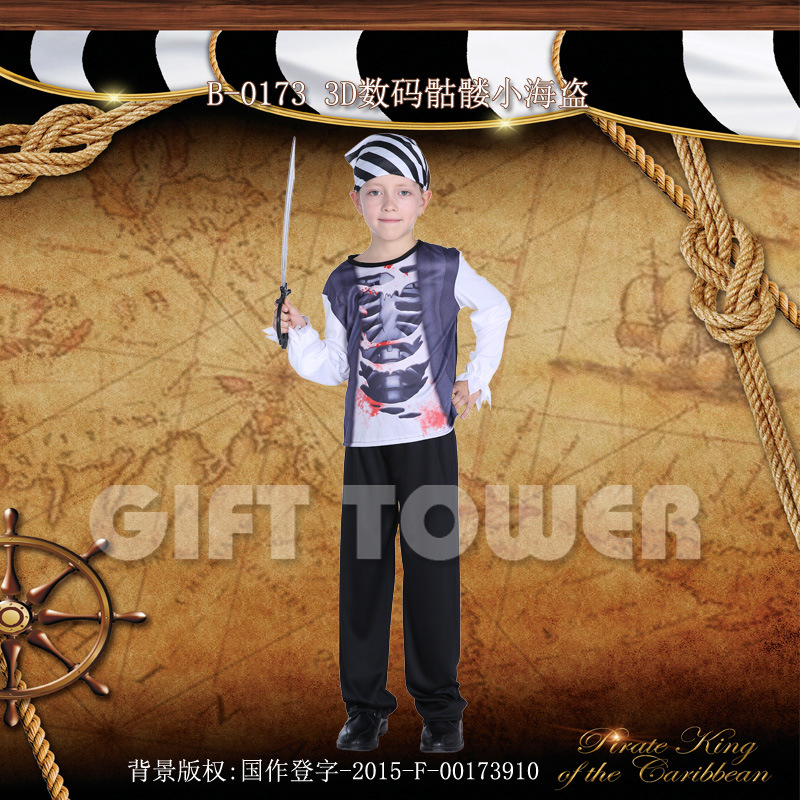 Vampire Costume Skull Pirate B-0173 3D Digital Skull Little Sea Role-playing Costume Pirate Costume Halloween Performance costume Specification image