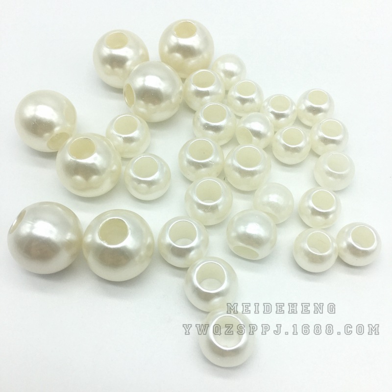 ABS优质大孔喷漆米白仿珍珠圆形桶珠DIY发绳皮圈饰品配件细节图